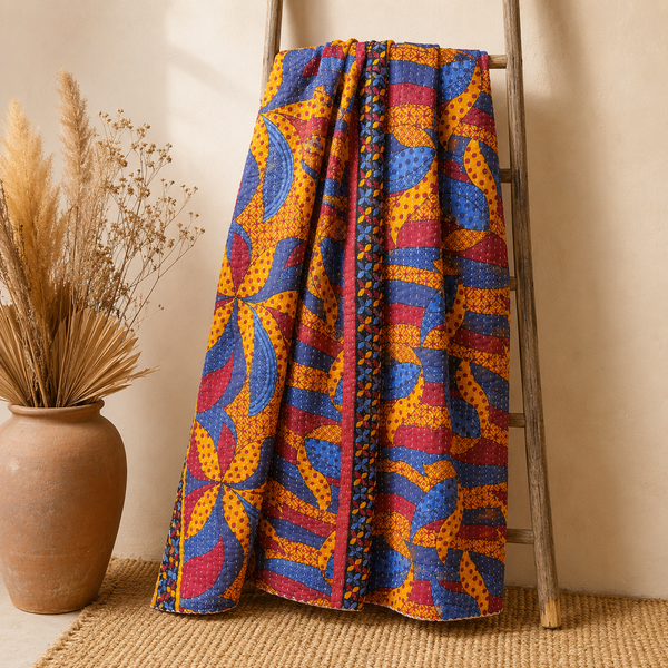 Mauve Pink Vintage Kantha Quilt – Handmade Reversible Twin Cotton Bedspread & Boho Throw Blanket | EBY-TW-242