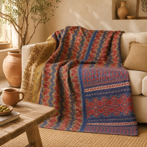 Beige & Sand Vintage Kantha Quilt – Handmade Reversible Twin Cotton Bedspread & Boho Throw Blanket | EBY-TW-243