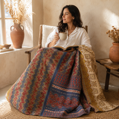 Beige & Sand Vintage Kantha Quilt – Handmade Reversible Twin Cotton Bedspread & Boho Throw Blanket | EBY-TW-243