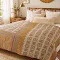Indian Handmade Vintage Kantha Quilt Twin 55x85 Inches – Reversible Cotton Bedspread & Boho Throw Blanket | EBY-TW-243
