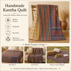 Beige & Sand Vintage Kantha Quilt – Handmade Reversible Twin Cotton Bedspread & Boho Throw Blanket | EBY-TW-243