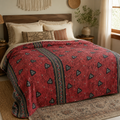 Indian Handmade Vintage Kantha Quilt Twin 55x85 Inches – Reversible Cotton Bedspread & Boho Throw Blanket | EBY-TW-244