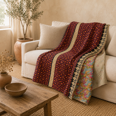 Maroon Paisley handmade vintage Kantha quilt EBY-TW-245 – reversible cotton twin boho bedspread