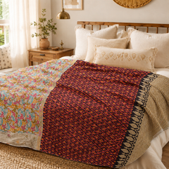 Handmade vintage Kantha quilt EBY-TW-245 – reversible cotton boho bedspread