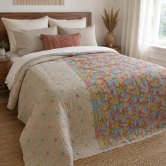 Handmade vintage Kantha quilt EBY-TW-245 – reversible cotton boho bedspread