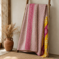 Golden Yellow Striped Vintage Kantha Quilt – Handmade Reversible Twin Cotton Bedspread & Boho Throw Blanket | EBY-TW-246