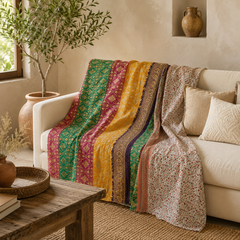 Rainbow Striped handmade vintage Kantha quilt EBY-TW-247 – reversible cotton twin boho bedspread