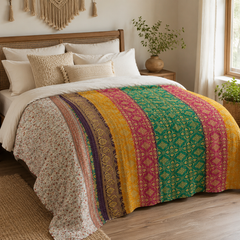 Handmade vintage Kantha quilt EBY-TW-247 – reversible cotton boho bedspread