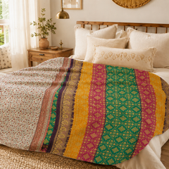 Handmade vintage Kantha quilt EBY-TW-247 – reversible cotton boho bedspread