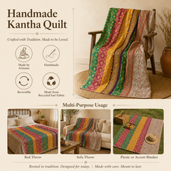 Rainbow Striped handmade vintage Kantha quilt EBY-TW-247 – reversible cotton twin boho bedspread