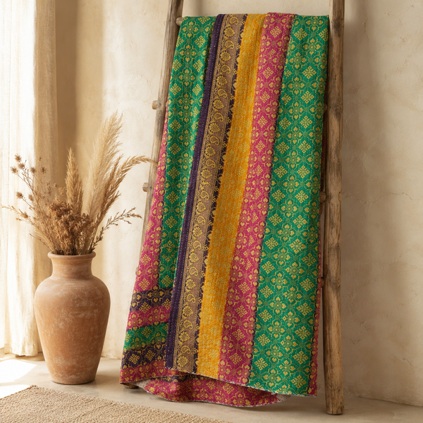 Rainbow Striped handmade vintage Kantha quilt EBY-TW-247 – reversible cotton twin boho bedspread