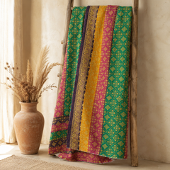 Rainbow Striped handmade vintage Kantha quilt EBY-TW-247 – reversible cotton twin boho bedspread