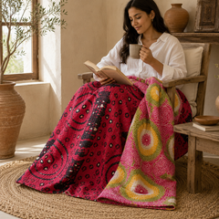Pink Retro Circles handmade vintage Kantha quilt EBY-TW-248 – reversible cotton twin boho bedspread