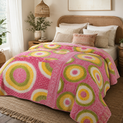 Handmade vintage Kantha quilt EBY-TW-248 – reversible cotton boho bedspread