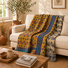 Charcoal Grey Block Print handmade vintage Kantha quilt EBY-TW-249 – reversible cotton twin boho bedspread