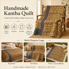 Charcoal Grey Block Print handmade vintage Kantha quilt EBY-TW-249 – reversible cotton twin boho bedspread