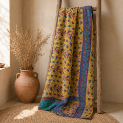Charcoal Grey Block Print handmade vintage Kantha quilt EBY-TW-249 – reversible cotton twin boho bedspread