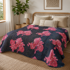 Handmade vintage Kantha quilt EBY-TW-250 – reversible cotton boho bedspread