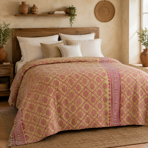 Navy & Pink Floral handmade vintage Kantha quilt EBY-TW-250 – reversible cotton twin boho bedspread