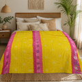 Indian Handmade Vintage Kantha Quilt Twin 55x85 Inches – Reversible Cotton Bedspread & Boho Throw Blanket | EBY-TW-251