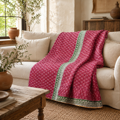 Magenta Pink handmade vintage Kantha quilt EBY-TW-252 – reversible cotton twin boho bedspread