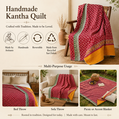 Magenta Pink handmade vintage Kantha quilt EBY-TW-252 – reversible cotton twin boho bedspread
