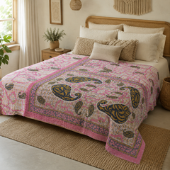 Handmade vintage Kantha quilt EBY-TW-253 – reversible cotton boho bedspread