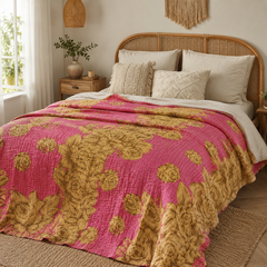 Handmade vintage Kantha quilt EBY-TW-254 – reversible cotton boho bedspread