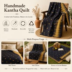 Pink & Gold handmade vintage Kantha quilt EBY-TW-254 – reversible cotton twin boho bedspread