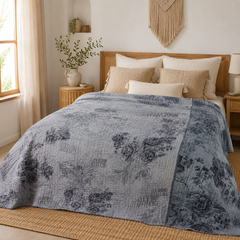 Handmade vintage Kantha quilt EBY-TW-256 – reversible cotton boho bedspread