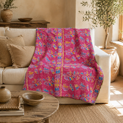 Olive Green Striped handmade vintage Kantha quilt EBY-TW-257 – reversible cotton twin boho bedspread