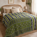 Indian Handmade Vintage Kantha Quilt Twin 55x85 Inches – Reversible Cotton Bedspread & Boho Throw Blanket | EBY-TW-257