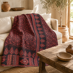 Burgundy Red handmade vintage Kantha quilt EBY-TW-258 – reversible cotton twin boho bedspread