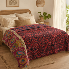Handmade vintage Kantha quilt EBY-TW-258 – reversible cotton boho bedspread
