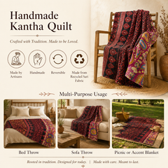 Burgundy Red handmade vintage Kantha quilt EBY-TW-258 – reversible cotton twin boho bedspread