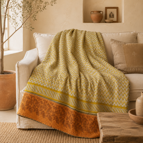 Green & Red Floral Bouquet handmade vintage Kantha quilt EBY-TW-259 – reversible cotton twin boho bedspread