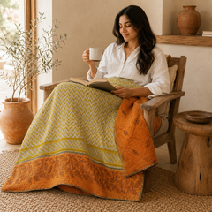 Green & Red Floral Bouquet handmade vintage Kantha quilt EBY-TW-259 – reversible cotton twin boho bedspread