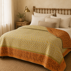 Green & Red Floral Bouquet handmade vintage Kantha quilt EBY-TW-259 – reversible cotton twin boho bedspread