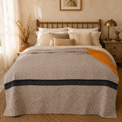 Navy & White Floral Bud handmade vintage Kantha quilt EBY-TW-260 – reversible cotton twin boho bedspread