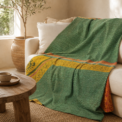Ivory & Red Booti Print handmade vintage Kantha quilt EBY-TW-262 – reversible cotton twin boho bedspread