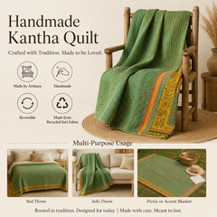 Ivory & Red Booti Print handmade vintage Kantha quilt EBY-TW-262 – reversible cotton twin boho bedspread