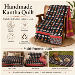Deep Purple Motif handmade vintage Kantha quilt EBY-TW-264 – reversible cotton twin boho bedspread