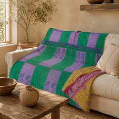 Mustard Gold Floral Vine handmade vintage Kantha quilt EBY-TW-265 – reversible cotton twin boho bedspread