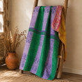 Mustard Gold Floral Vine Vintage Kantha Quilt – Handmade Reversible Twin Cotton Bedspread & Boho Throw Blanket | EBY-TW-265