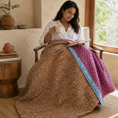 Rose Pink Paisley handmade vintage Kantha quilt EBY-TW-266 – reversible cotton twin boho bedspread