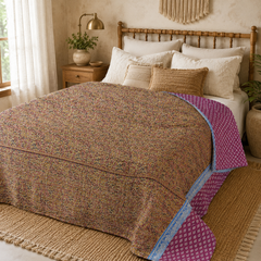 Rose Pink Paisley handmade vintage Kantha quilt EBY-TW-266 – reversible cotton twin boho bedspread