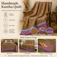 Rose Pink Paisley handmade vintage Kantha quilt EBY-TW-266 – reversible cotton twin boho bedspread