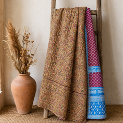 Rose Pink Paisley handmade vintage Kantha quilt EBY-TW-266 – reversible cotton twin boho bedspread