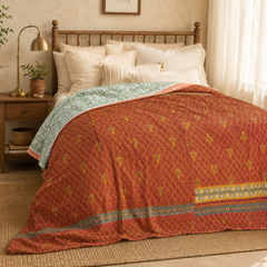 Indigo Multicolour Patchwork handmade vintage Kantha quilt EBY-TW-268 – reversible cotton twin boho bedspread