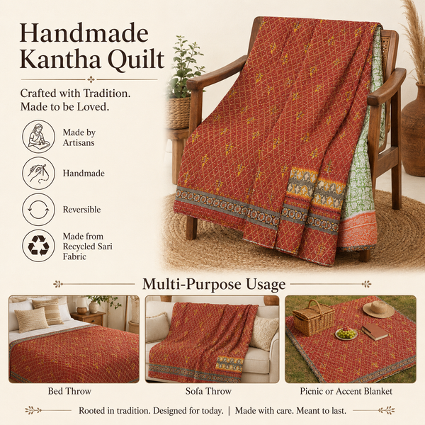 Indigo Multicolour Patchwork handmade vintage Kantha quilt EBY-TW-268 – reversible cotton twin boho bedspread